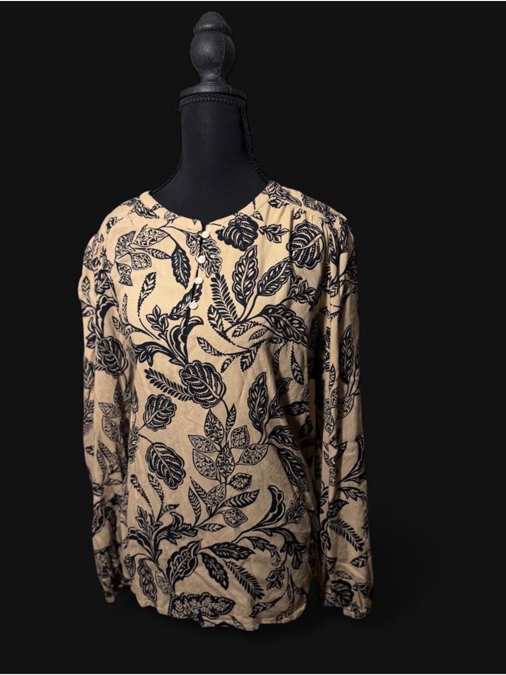 Ann Taylor Beige Long Sleeve Top with Botanical Print